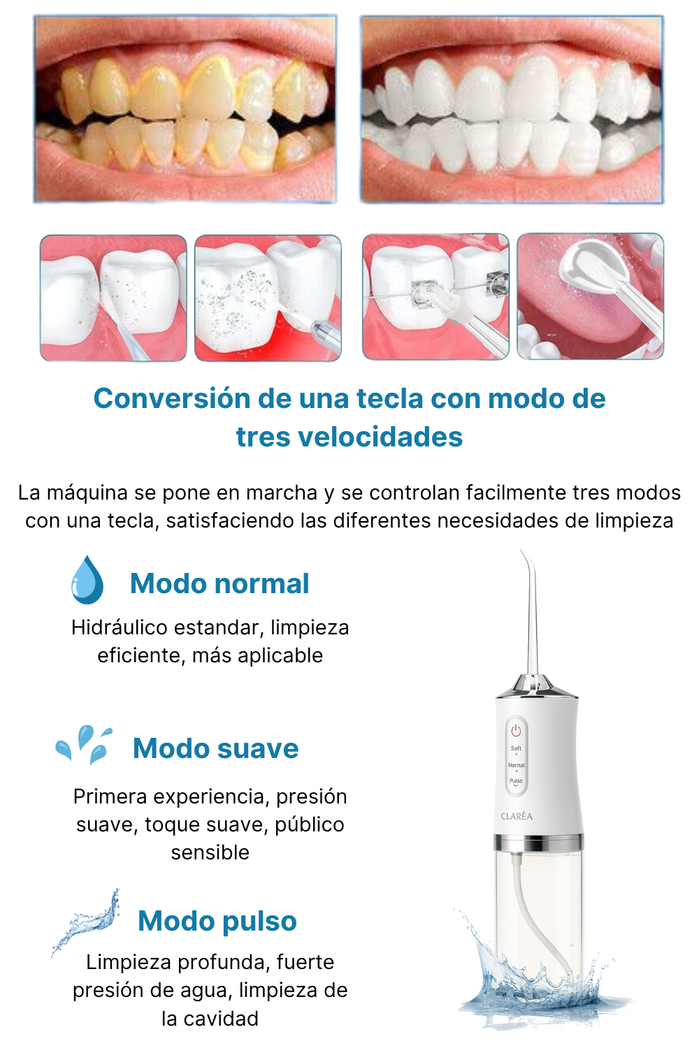 HYDRO PULSE (DUCHA DENTAL) + CEPILLO ULTRASÓNICO (6 MODOS) INTELIGENTE DE REGALO 🎁